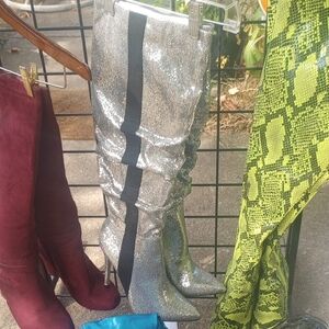 Silver Glitter Knee-High Boots